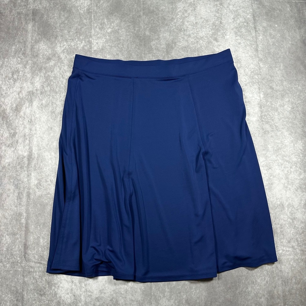 Susan Graver Liquid Knit Navy Blue A-Line Skirt Womens XL Stretch Pull On Flowy